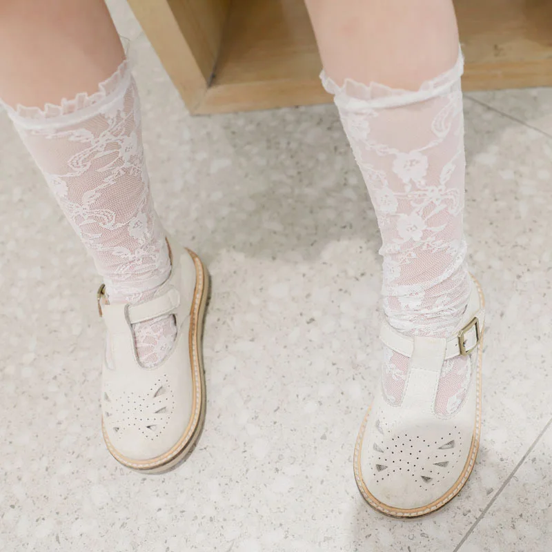 Kids Socks Solid Color Baby Girls Socks Cute White Lace Infant Knee High Socks Summer Breathable Newborn Girls Long