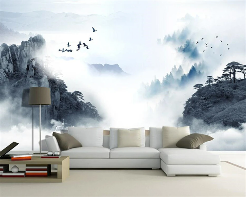 beibehang Customized modern minimalist living room TV background silk cloth Chinese landscape wallpaper wall papers home decor