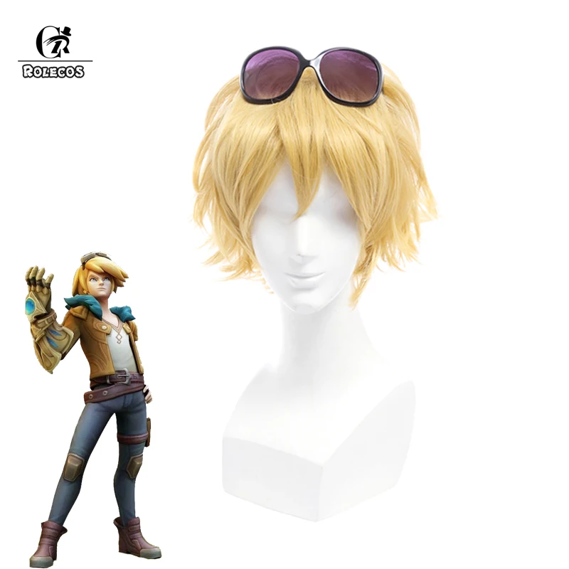 

ROLECOS LOL Ezreal Cosplay Wigs Game EZ Hair Short Blonde Wig 30CM The Prodigal Explorer Men Hair