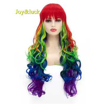 

Joy&luck Natural Wavy Long Curly Rainbow Color Synthetic Wigs for Women Cosplay Wig