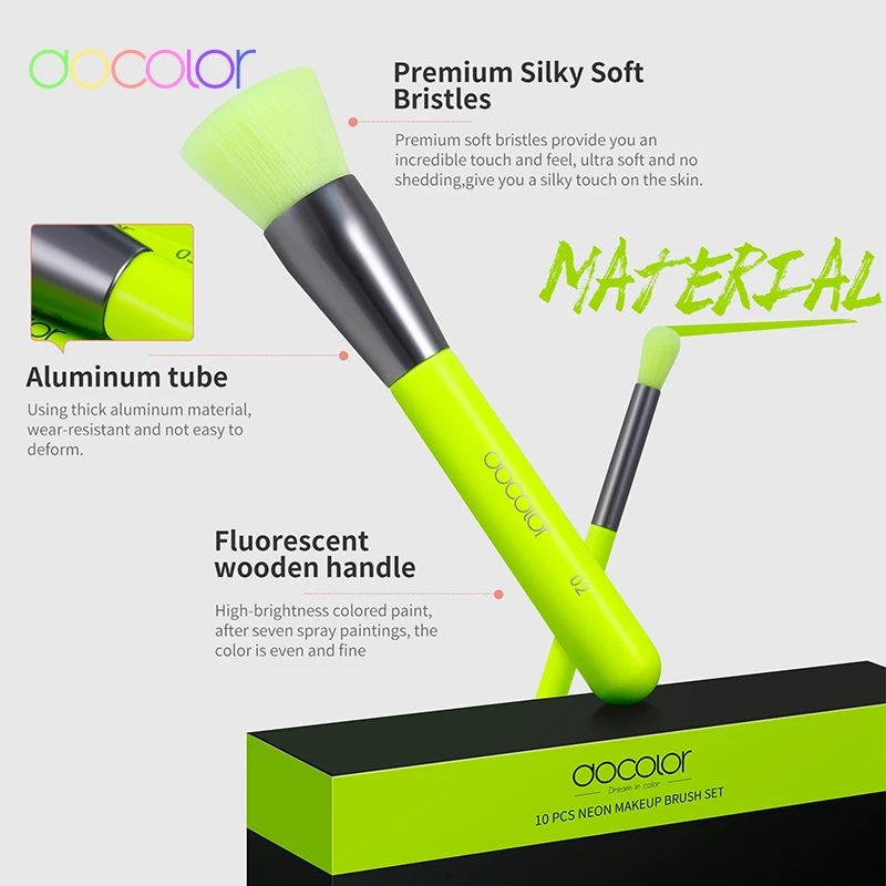 Docolor 10 шт. набор неоновых кистей для макияжа синтетическая Кабуки основа