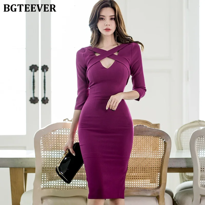 BGTEEVER Сексуальное Женское Платье-карандаш с рукавом три четверти женское