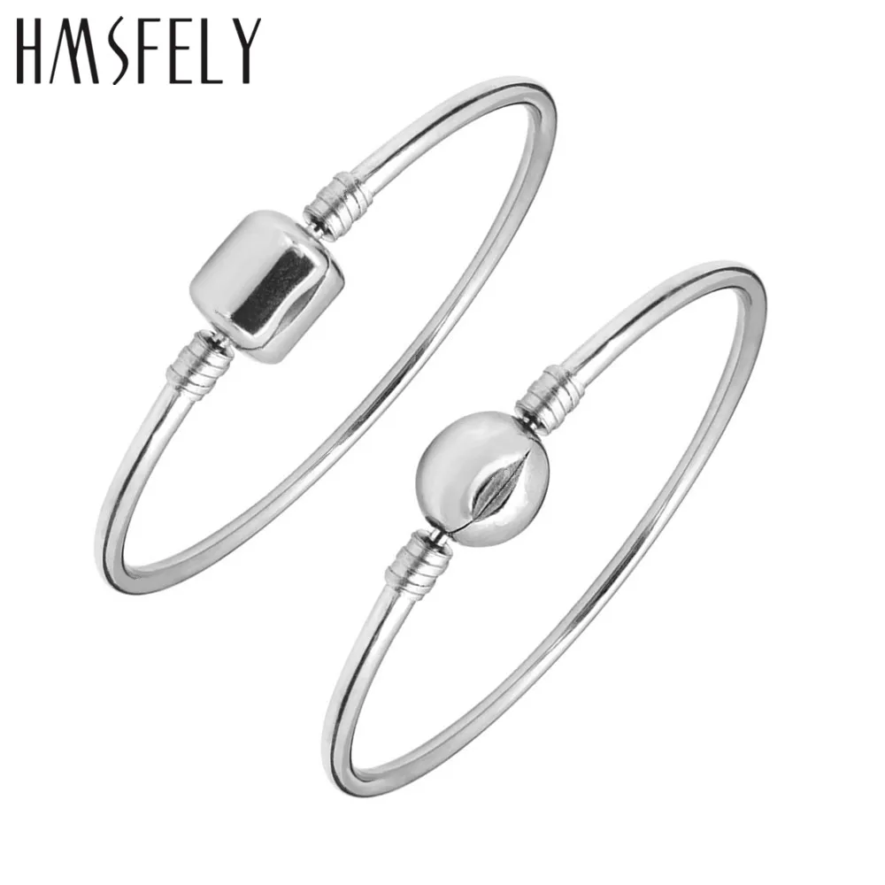 

HMSFELY 316L Titanium Stainless steel Bracelets Bangles For Women DIY Charm Bracelet Accessories Round Ball Buckle Cuff Bangles