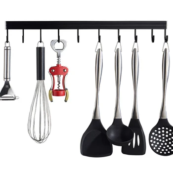 

Hole-free Kitchen Hook Wall-mounted Rack Spoon Row Kitchen And Bathroom Pendant Spatula Hook Space Aluminum Rack Different Size