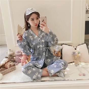 

Long-sleeved kimono suits, a variety of free eye mask pajamas, women's home service, new cartoon women's pajamas sleepwear