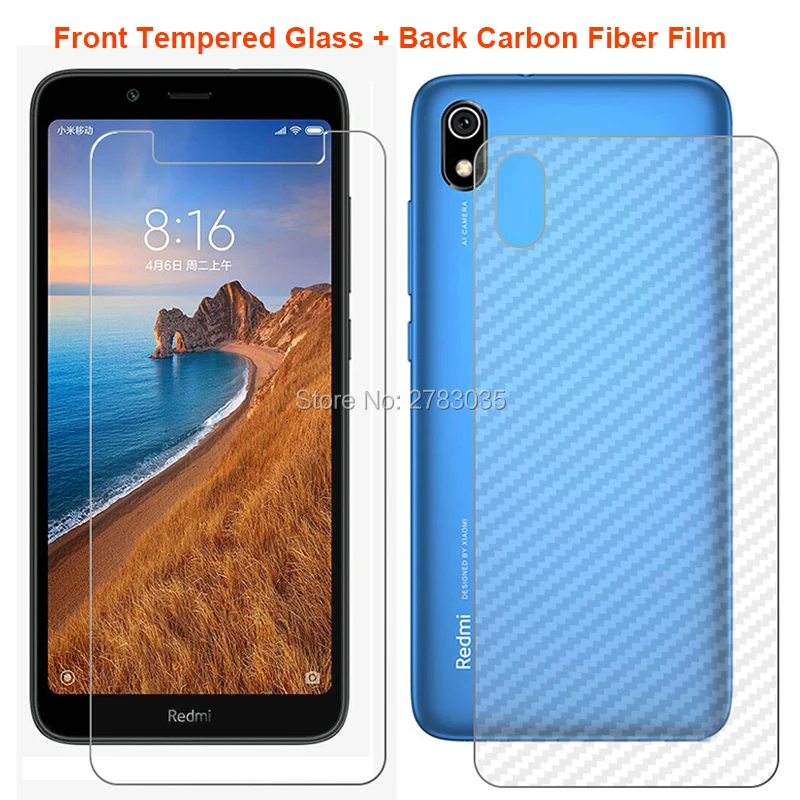 Для Xiaomi Redmi 7A 5,4" 1 комплект = мягкая задняя пленка из углеродного волокна+ ультратонкая прозрачная защитная пленка для переднего экрана из закаленного стекла