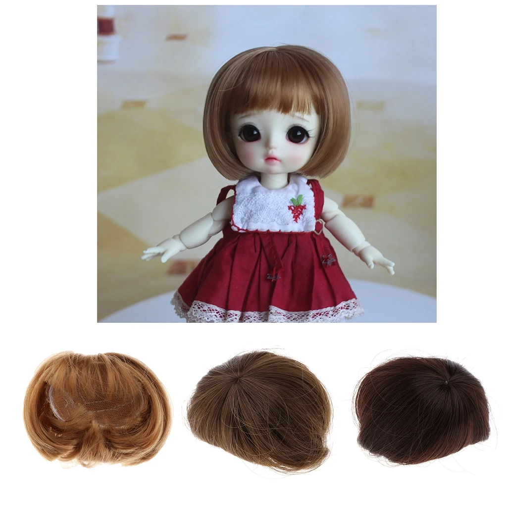 Super Adorable Doll Wig, High Temperature Wire Short Straight Bob Style w/Bangs for 1/8 BJD Dolls, Gift for Girls Kids
