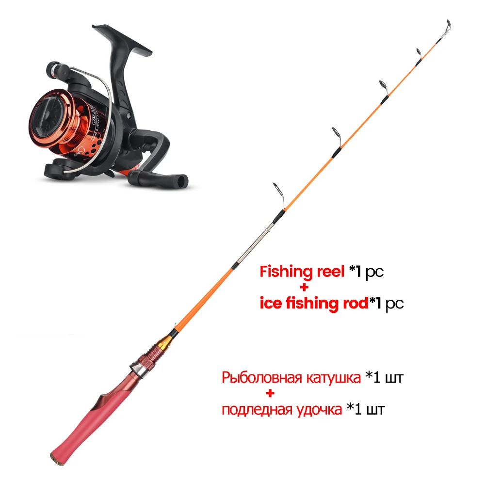 DNDYUJU Combination (Fishing Reel + Ice Fishing Rod+Ice Lure Hook) Glass  Fiber Ice Lure Fishing Rod 2 Sections 0.7m Length