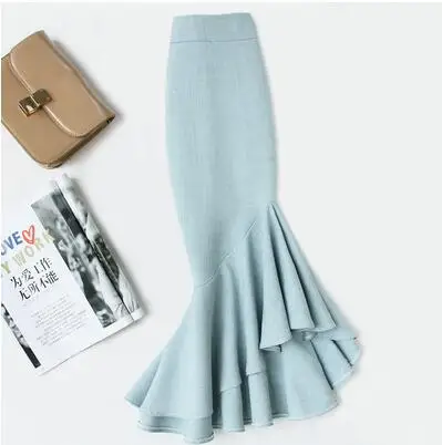 Размера плюс 4XL! Нестандартная юбка рыбий хвост с высокой талией Женская осенне-зимняя упаковка бедра тонкая пеньковая Офисная Женская юбка TB3773