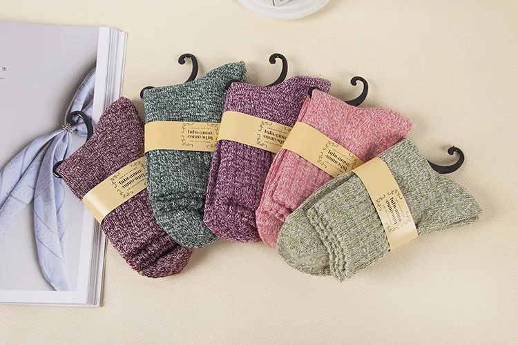 Autumn Winter Female Rabbit Wool Socks Thickened Warm Lovely Flat Solid Color Women Socks