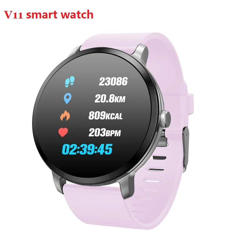 V11 мужские умные часы reloj inteligente, фитнес-трекер, пульсометр, умные часы IP67, водонепроницаемые наручные часы - Цвет: silica light purple