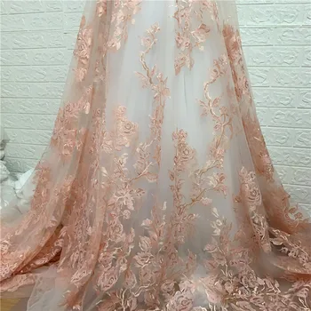 

Lovely Pink Tulle sequins Embroidery Tulle Mesh bridal party wedding dress gown french Africa style lace fabric