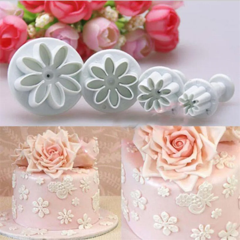 4Pcs Plum Flower Plunger Fondant Mold Cutter Cookie Decorating Baking Tools