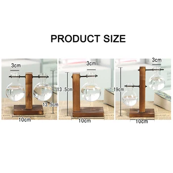 

HOT Hydroponic Plant Vase Vintage Transparent Wooden Rack Decoration for Home Garden Wedding NDS