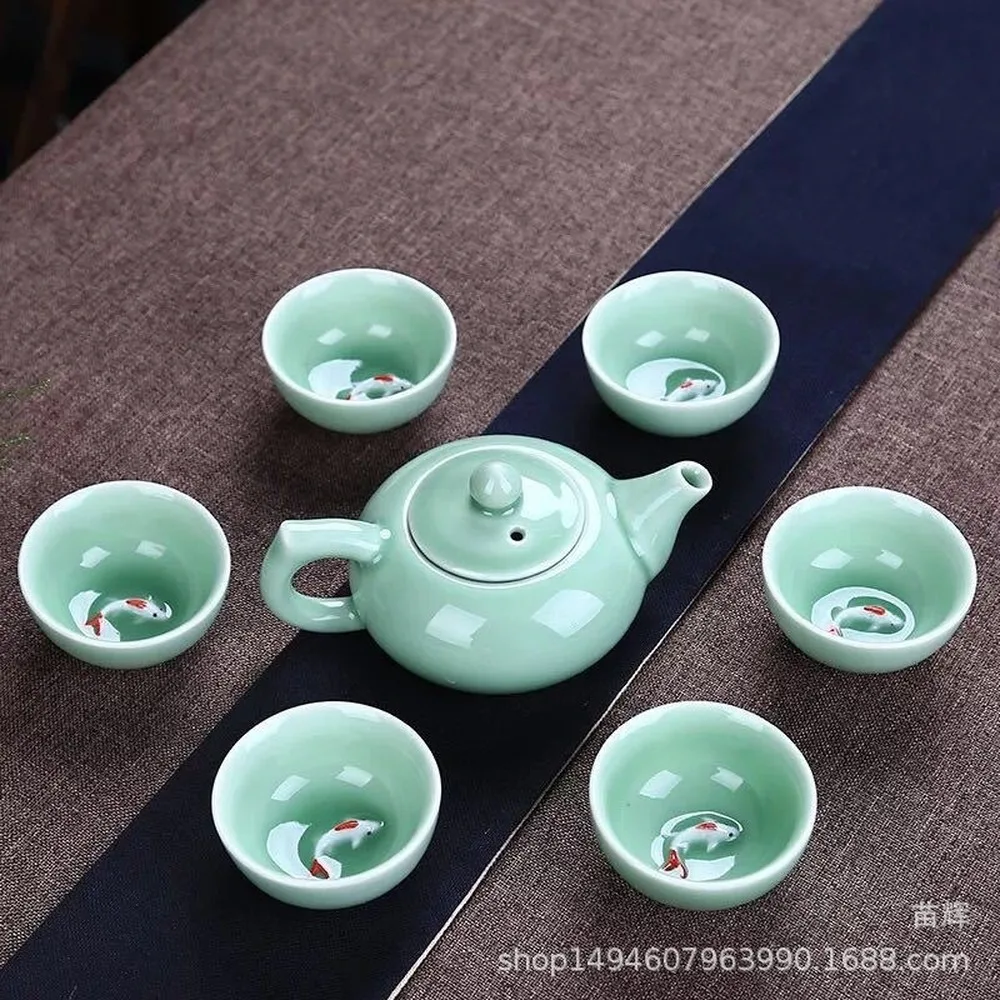 Celadon керамический чайный набор, домашний Простой японский набор кунг-фу, чайная чашка, Крышка чайника, чаша для чая, Wy102921