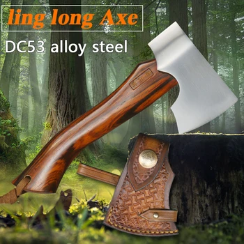 

Mini wooden handle portable DC53 alloy steel multifunctional outdoor tactical jungle camping survival axe fire rescue tool axe