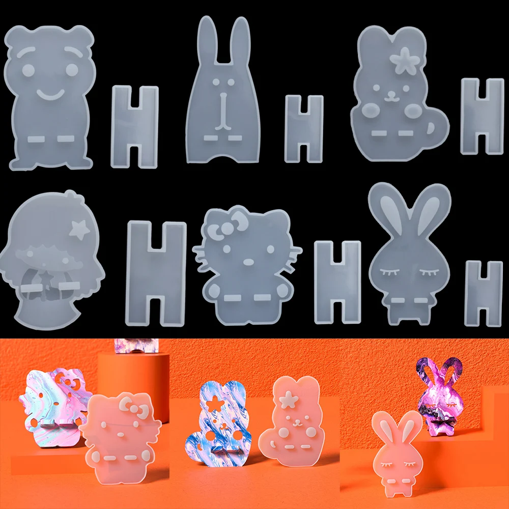 1Set Animal Phone Bracket Holder Silicone Mold Epoxy Resin Cat Rabbit Shape Stand Mould for DIY Jewery Making Supplies |