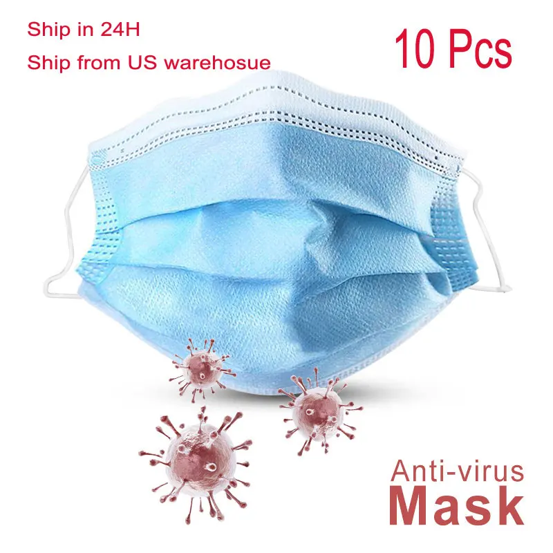 

10pcs/pack Disposable Face Respirator Mask 3 Layer Earloop Activated Carbon PM2.5 Protective Anti-Dust Proof Mouth Mask