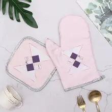 Перчатки для микроволновой печи с принтом 27x16 см 7 цветов, изоляционные накладки, термостойкие кухонные анти-обжимные, высокие перчатки для защиты от ожогов