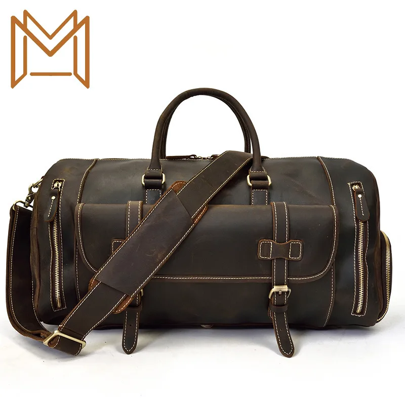 

Crazy Horsehide Travelling Bag Man Capacity Luggage Package Shoe Position Handbag Single Shoulder Satchel