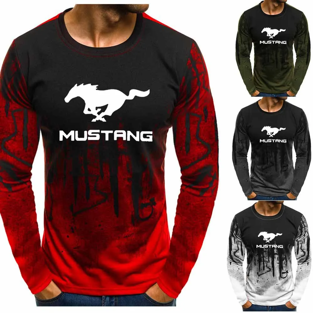Gradient O neck pullover Sweatshirts Mustang Car Logo Printed Casual Cotton Men Hoodies Hip Hop Harajuku Clothing T | Автомобили и