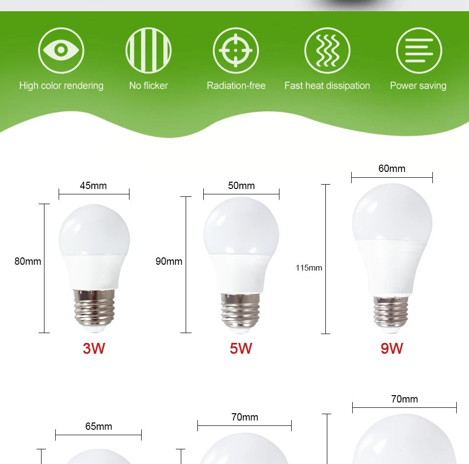 YCZWEY LED Bulb E27 LED Lamp AC 220V 110V 3W 6W 9W 12W 15W 18W Lampada LED Spotlight Table Lamp Lamps Light Indoor Lighting (2)