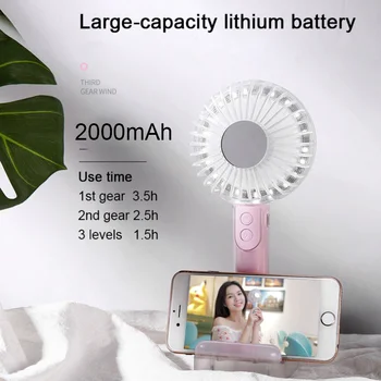 

Crystal Light Handheld Fan USB Charging Portable Multi-function Female Fill Light Mirror Phone Holder Fan For Office