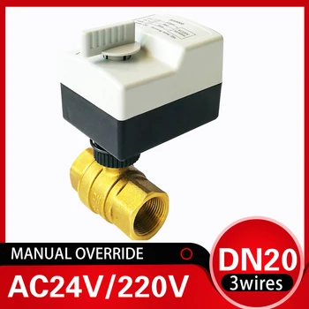 

3/4 inch Electric valve with manual override, 220V electric automated ball valve DN20 2-way brass valve used for water supply