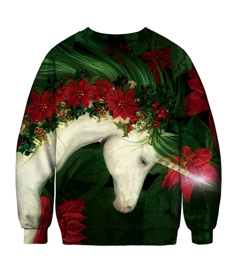 New Space Galaxy Unicorn 3D Ugly Christmas Sweater Xmas Hoodies Sweatshirts Men Women Long Sleeve Pullover Sweaters Jumpers Tops