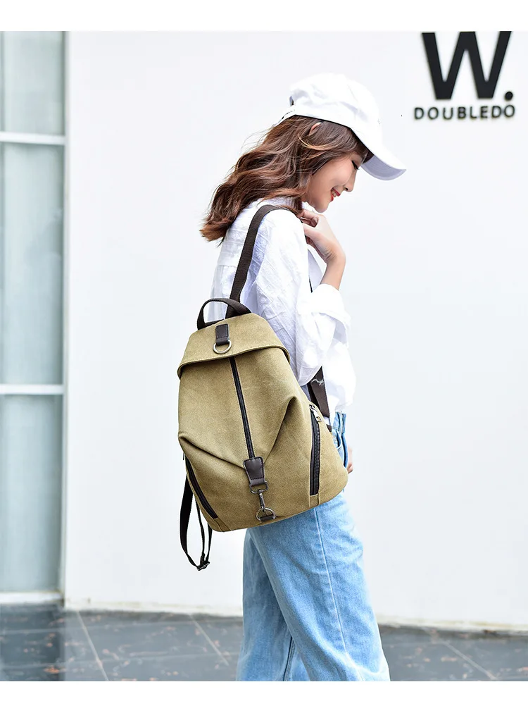 Female Vintage Canvas Backpack Women Casual Bag Anti-theft School Bags For Teenage Girls Women's Small Travel Retro Backpacks