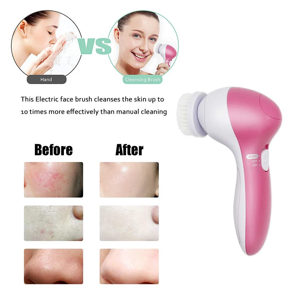 Hfeebb2af2e2340b28b0a1c771ddceea7y 5 in 1 Facial Cleaning Brush Silicone Facial Brush Deep Cleansing Pores Cleaner Facial Massage Skin Care Facial Brush