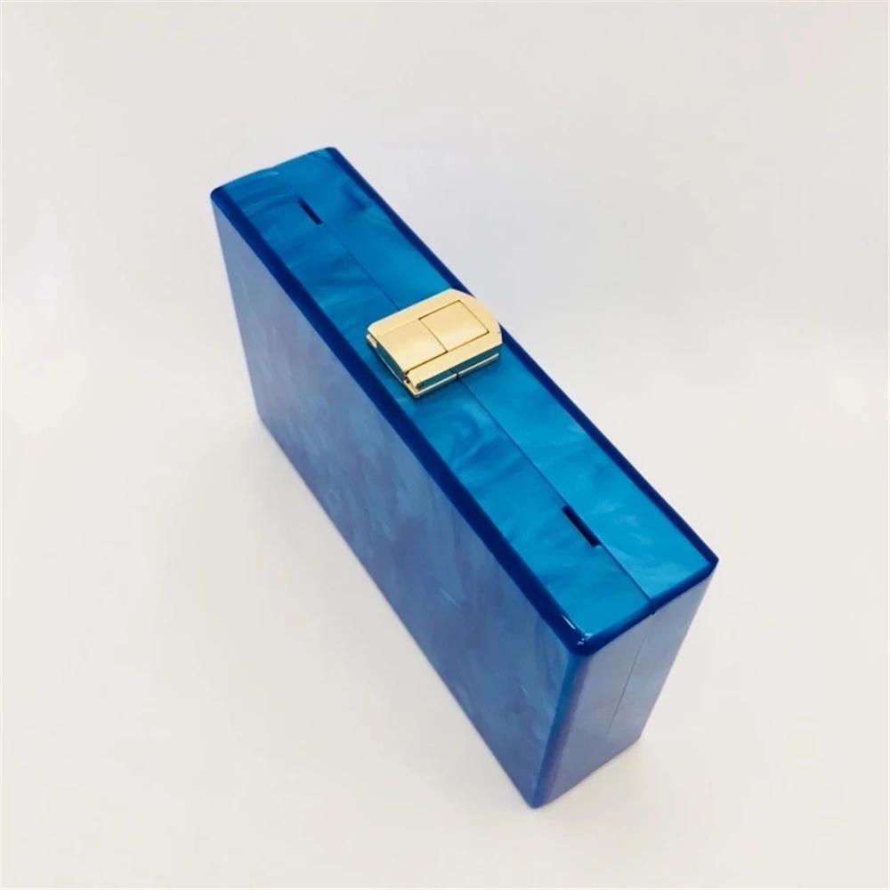 New messenger bag Women Cute Box Acrylic Blue Solid Night Dinner Handbag lady Wedding Evening Bag Trendy chic Party Clutch Purse