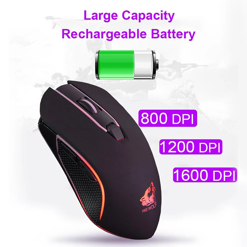 Ceny 2.4G bezprzewodowa mysz do gier 6D akumulator cichy z podświetleniem LED, USB Optical Gamer mysz ergonomiczna z 1600DPI automatyczny tryb uśpienia