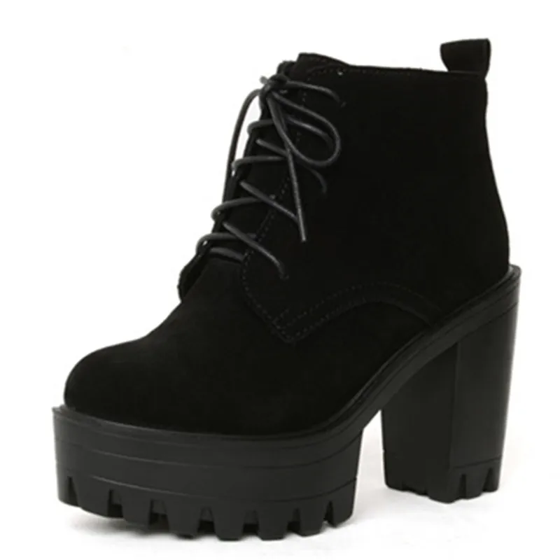 black suede leather ASUMER/; Новое поступление; ботильоны; женские ботинки из натуральной кожи на платформе и высоком каблуке; пикантные вечерние женские туфли на молнии и шнуровке для выпускного - Цвет: black suede leather