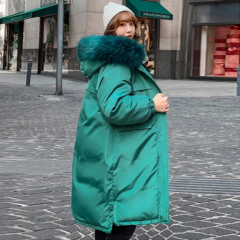 Женская парка, пальто, модная двухсторонняя одежда, уплотненная длинная куртка, с хлопковой подкладкой, с меховым воротником, с капюшоном, зимнее теплое пальто