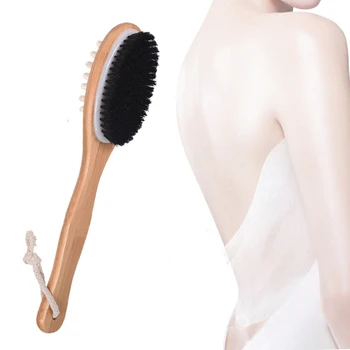 

Shower Gel Exfoliating Brush Cleaning Brush After Bath with Long Wooden Handle Dry or Wet Skin Soft and Hard Brush Head