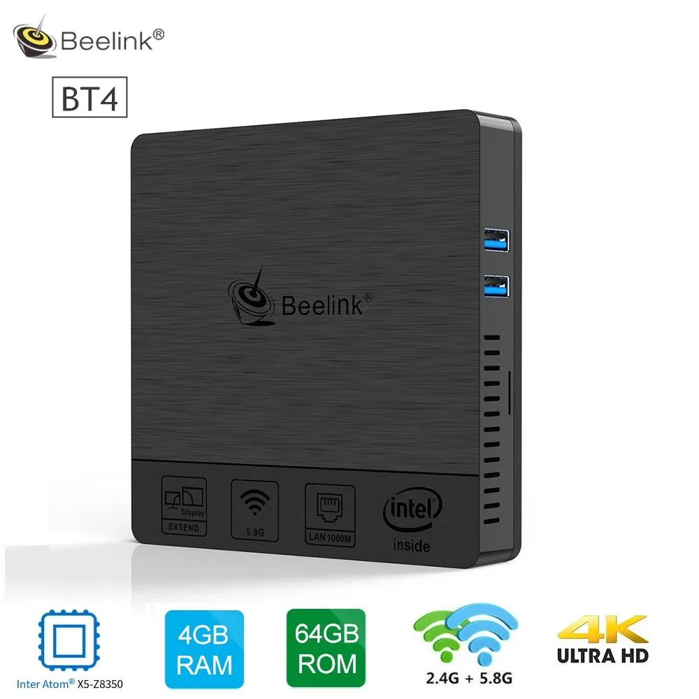 Beelink BT4 Desktop Mini PC Intel Atom X5-Z8500 Intel HD Graphics 600 4GB RAM 64GB EMMC 2,4G/5,8G WiFi 1000Mbps USB 3,0 BT 4,0 Beelink BT4 Desktop Mini PC Intel Atom X5-Z8500 Intel HD Graphics 600 4GB RAM 64GB EMMC 2,4G/5,8G WiFi 1000Mbps USB 3,0 BT 4,0