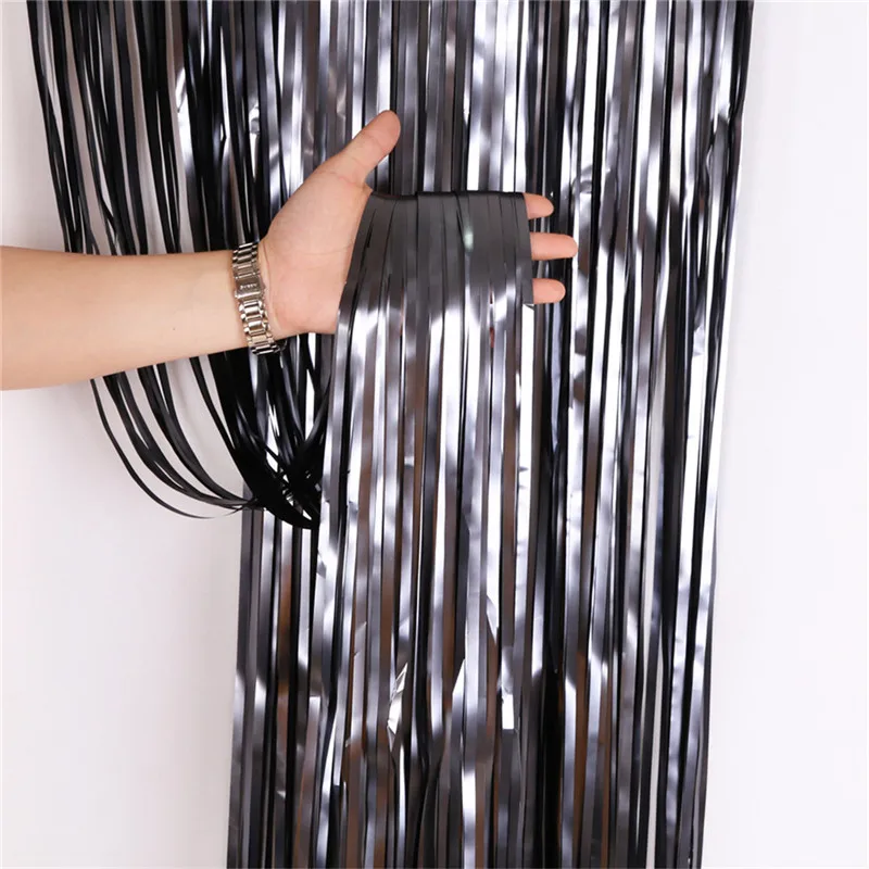 Матовая черная занавеска для дождя, украшение на стену на Хэллоуин, 1x2 м, стенная занавеска для дня рождения, декоративная шторка для дождя@ 30 - Цвет: wall curtain
