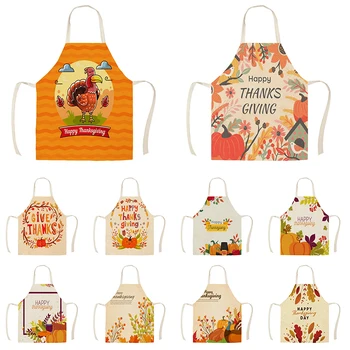 

1Pc Kitchen Aprons for Women Cotton Linen Bibs Household Home Autumn Thanks Giving Home Cooking Baking Waist Bib Pinafore WQ1693