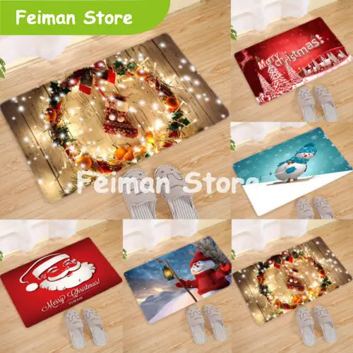 Праздничный Рождественский Коврик для двери Санта Клауса нескользящий