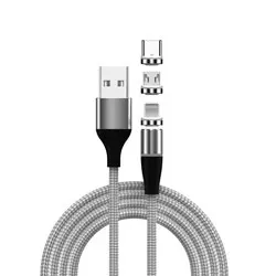 lighting Silver Usb-кабель type C 2A роторный Магнитный Плетеный Микро Быстрый Аккумуляторный провод для Xiaomi huawei samsung Iphonexs Max Redmi Note OPPO Vivo - Цвет: lighting Silver