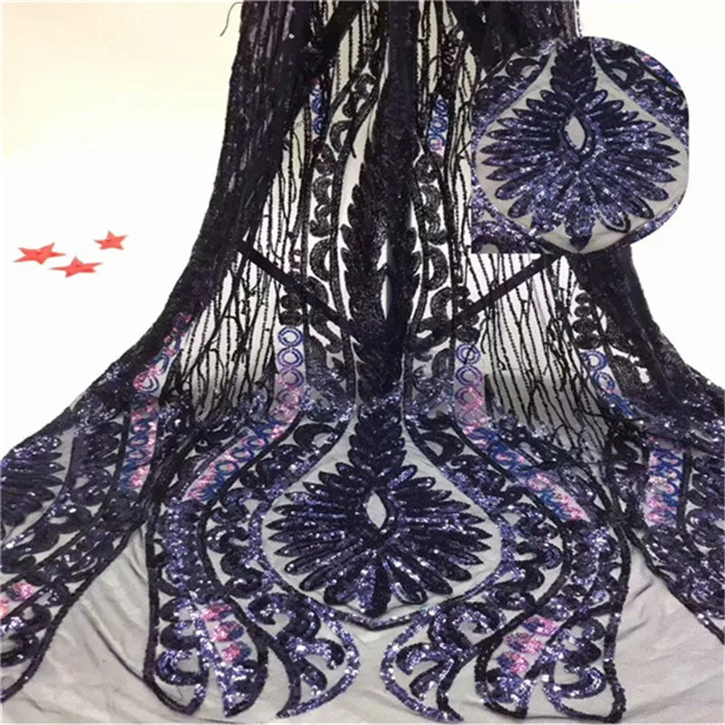 

2019 hot selling high quality African sequins lace fabric laser embroidered lace fabric for party dress
