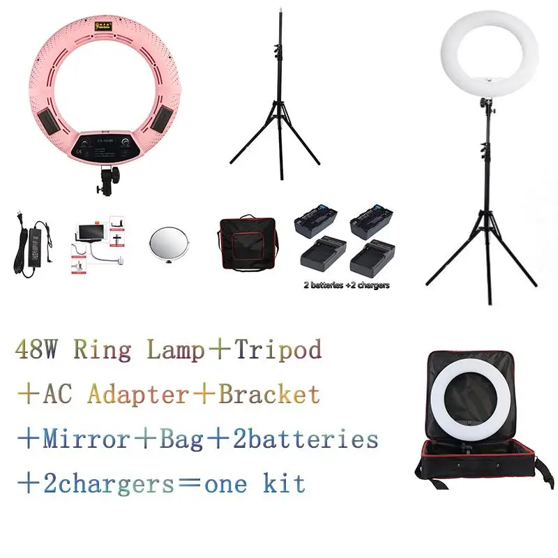 

Yidoblo Pink FS-480II Bio-color adjustable beauty salon make up 48W Ring Light LED Lamp+ 2M stand +Bag + batteries Kit