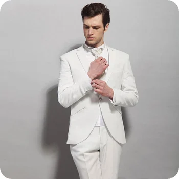 

Latest Coat Pants Design Costume Homme Terno Masculino White Suits Man Wedding Groom Tuxedo Man Blazers Costume Homme 2Piece