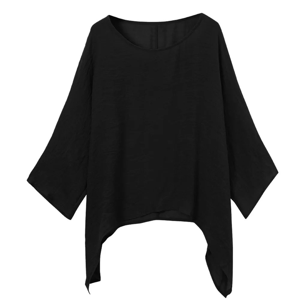 Женские блузки размера плюс, повседневные льняные женские топы, туника с длинным рукавом, корейская модная женская одежда, женская одежда - Цвет: Черный