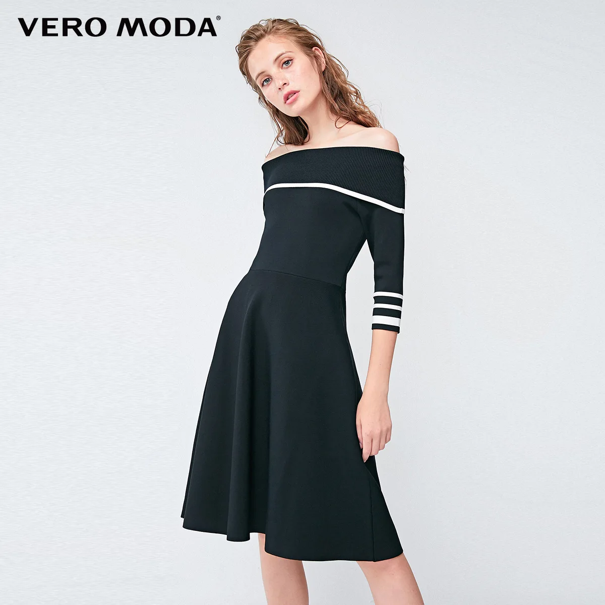 Vero Moda женское платье с вырезом лодочкой и рукавами 3/4 | 319146515 - Цвет: Black