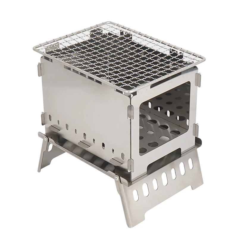 Outdoor Folding Card Stove Barbecue Rack Camping Windproof Burning Fire Station Portable Charcoal Firewood Barbecue Stove