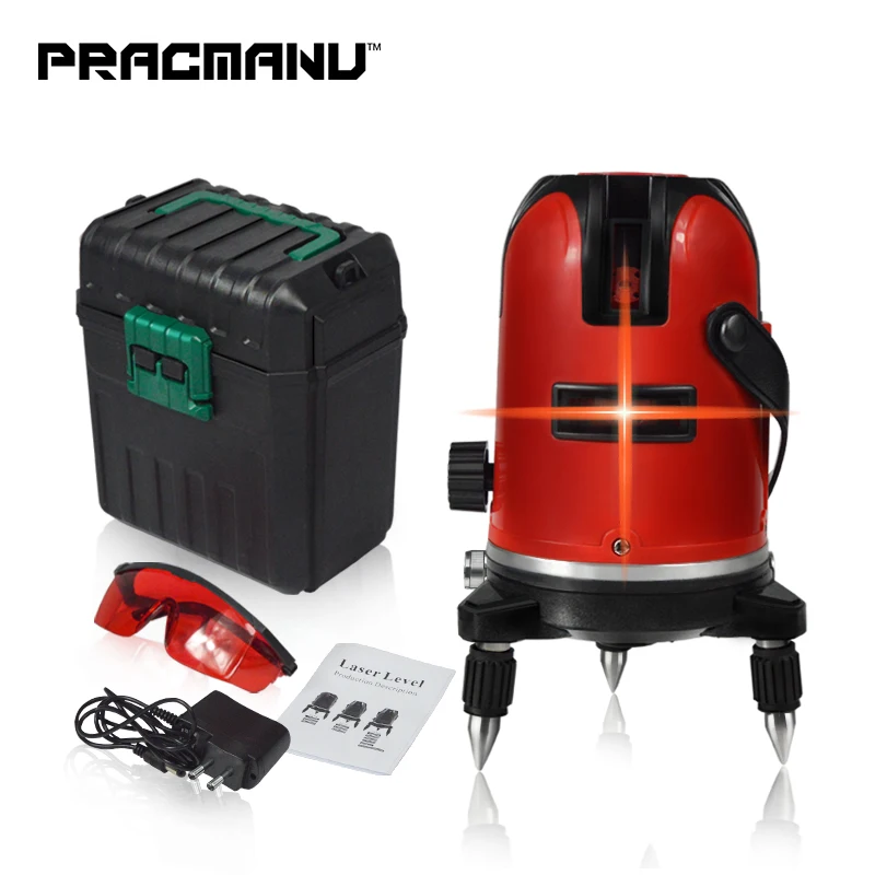 Preise PRACMANU 5 Linien 6 Punkte Laser Ebene Automatische Selbst Nivellierung 360 Vertikale und Horizontale Grad Neigung Dreh LD 635nm Outdoor modus