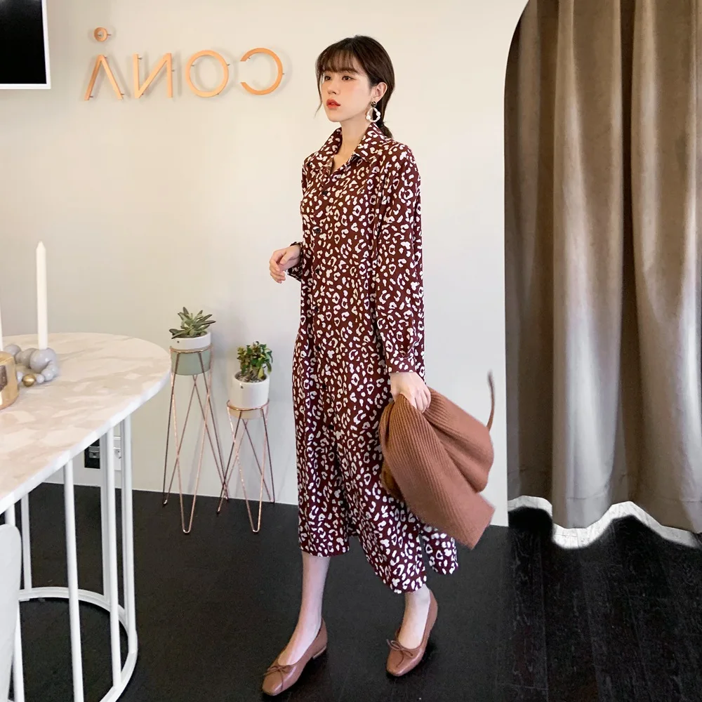 

Photo Shoot 2019 Spring New Style Korean-style WOMEN'S Wear Retro CHIC Style Fashion Chiffon Print Shirt Skirt Dress