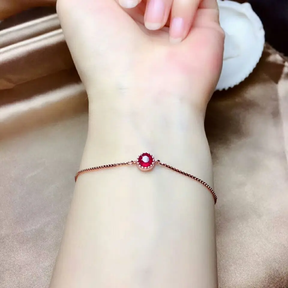 MeiBaPJ Natural New Burned Ruby Gemstone Simple Bracelet 925 Sterling Silver Red Stone Bangle for Women Fine Wedding Jewelry